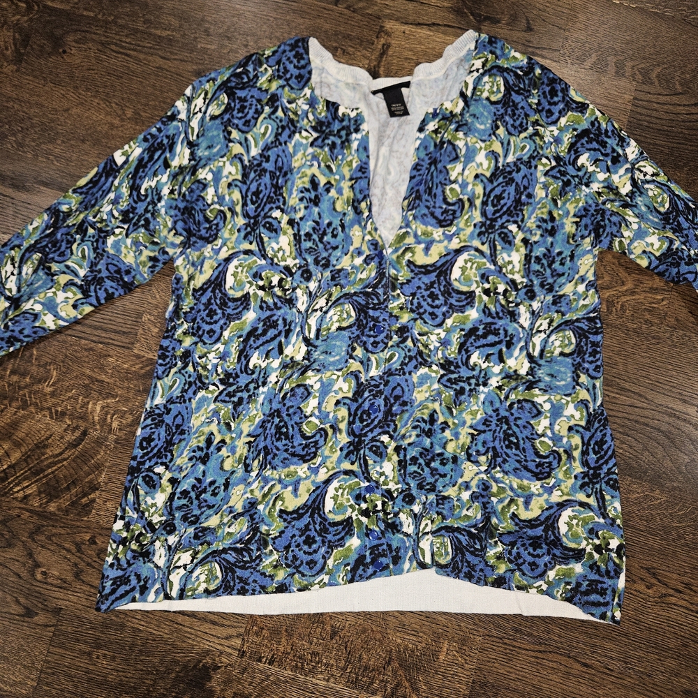 Lane Bryant Blue and Green Floral Blouse
